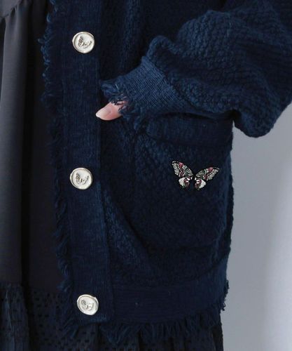 561219：蝶刺繍×蝶ボタン付きニットカーディガンの通販-ScoLar