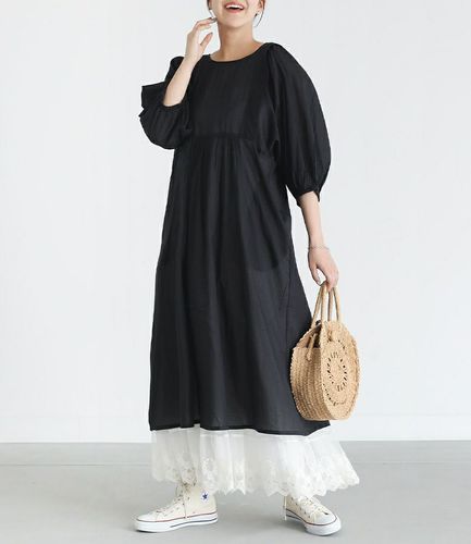 コットンドビー刺繍ロングワンピース』