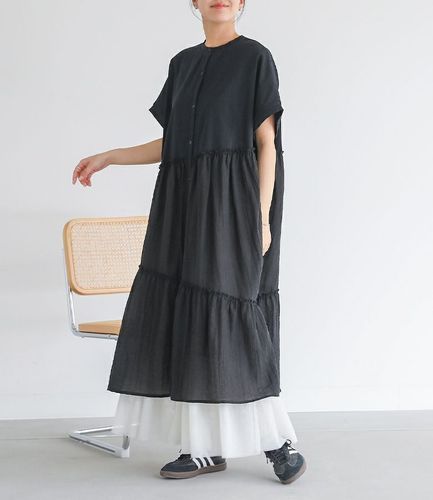 コットントビー刺繍ギャザーワンピース　2025SS 更紗柄カットワーク刺繍 ギャザーワンピース（0807OG05