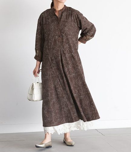 n'OrLABELベルト付き総柄レトロワンピース』