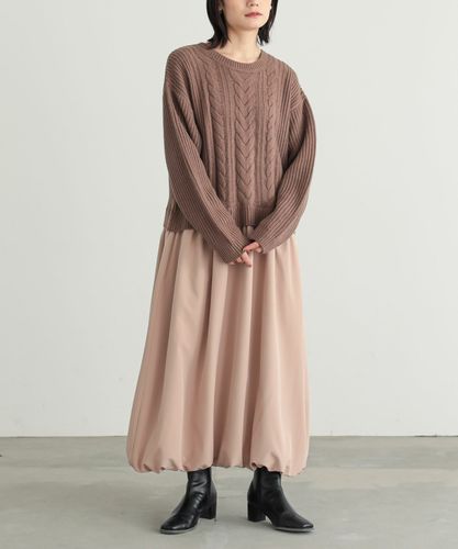 n'OrLABELニットドッキング幾何学柄ワンピース』レディース