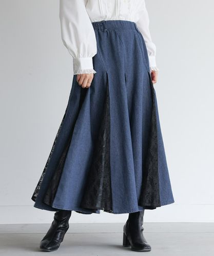 n'OrLABEL異素材スカーフ柄切替スカート』レディースファッション通販