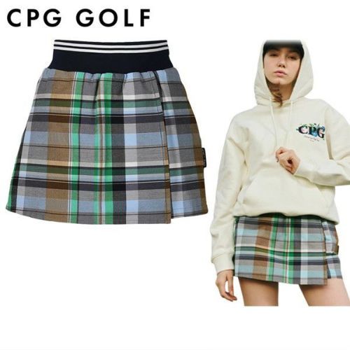 太*犬様 CPG ゴルフウェア フード付き格子柄セットアップ　3size ビッグチェック柄モックネックトップス＆スカート上下セット