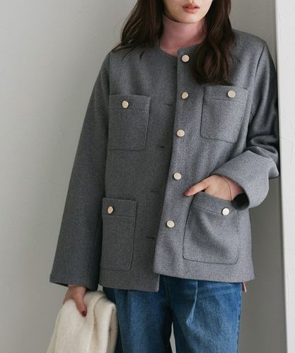 美品★ALMA ROSA★21AW★ダブルフェイスノーカラーコート アウトレットSALE！】ダブルフェイスノーカラーコート【スピード配送