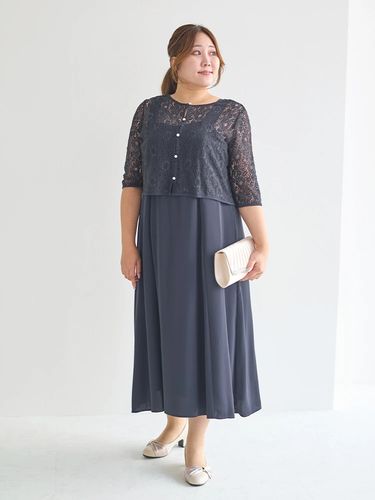 アクセ付き総レースドレス（大きいサイズ・ぽっちゃり女子向け｜ドレス