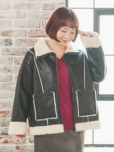 ジャケット・アウター Re-J&SUPURE フェイクレザーフード付きブルゾン（大きいサイズ・ぽっちゃり女子向け