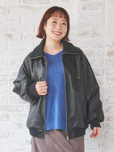 フェイクレザーフード付きブルゾン（大きいサイズ・ぽっちゃり女子向け