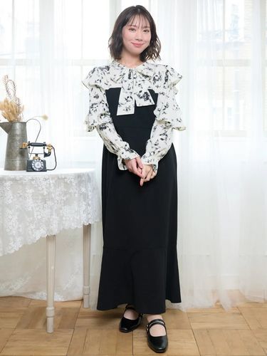 花柄ボウタイドッキングワンピース（大きいサイズ・ぽっちゃり女子向け