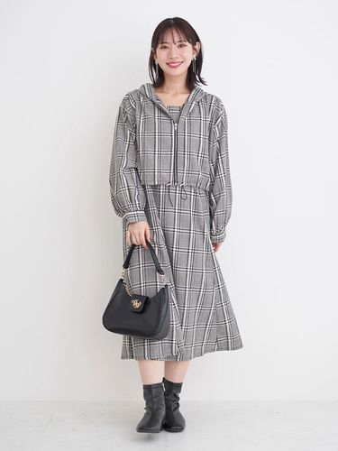 ファミリア Familiar ニット ワンピース 長袖 チェック ファー プル