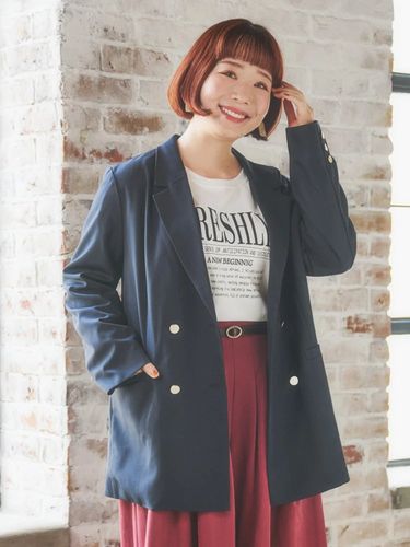 ノーカラーデニムジャケット（大きいサイズ・ぽっちゃり女子向け