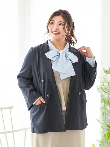 ノーカラーデニムジャケット（大きいサイズ・ぽっちゃり女子向け