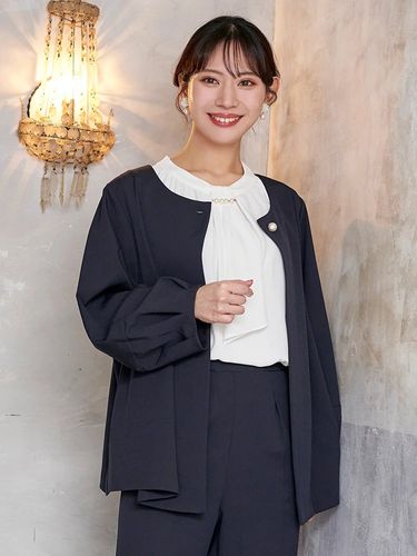 ノーカラーデニムジャケット（大きいサイズ・ぽっちゃり女子向け