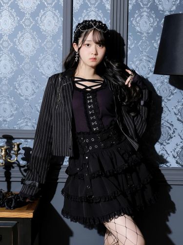 NOEMIE ノエミー ヨークフリルドーリーショートコート 黒 ヨークフリルドーリーショートコート（ジャケット・ブルゾン｜オフ