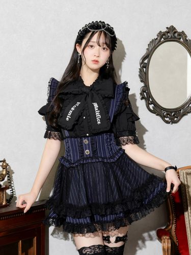 丈42cm］チェーン付き裾レースプリーツスカート（ミニスカート｜黒・赤