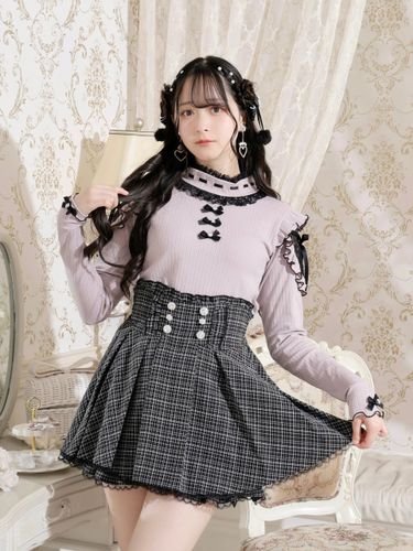 お嬢さんバックレースアップフレアスリーブカットソー（カットソー・T