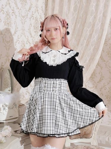 お嬢さんバックレースアップフレアスリーブカットソー（カットソー・T