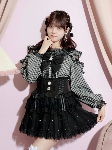 チョーカー付きティアードセットアップ（セットアップ｜黒・A柄