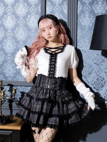 フリルリボン ノエミー トップス 黒 お嬢さんダブルリボンパール 