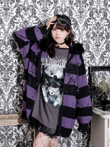 2WAYうさ耳ユニセックスZIP裏毛パーカー（パーカー｜黒・紫・オフ