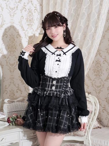 00s 希少 TRALALA 肩リボン&はしごリボンレースアップフリルカットソー リボンストラップヨークフリルカットソー（カットソー・Tシャツ｜オフ