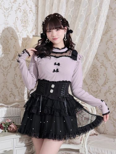 お嬢さんバックレースアップフレアスリーブカットソー（カットソー・T