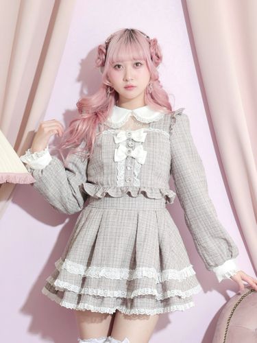 フレアスリーブティアードセットアップ（セットアップ｜ピンク・青・濃