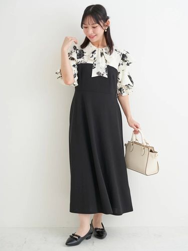 花柄ボウタイドッキングワンピース（大きいサイズ・ぽっちゃり女子向け