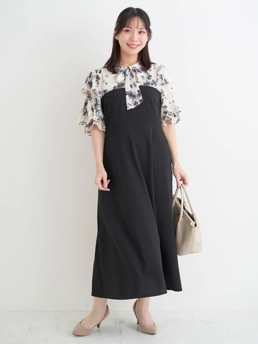 花柄ボウタイドッキングワンピース（大きいサイズ・ぽっちゃり女子向け