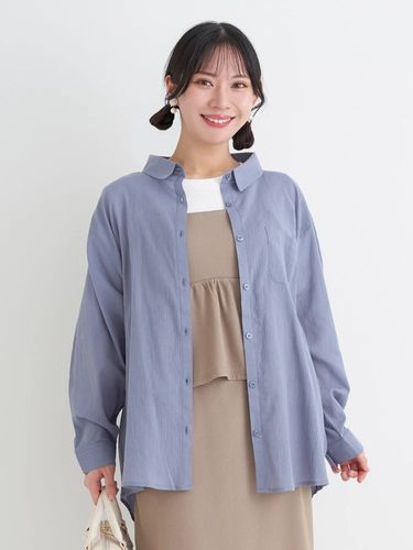 デニムフリルシャツ（大きいサイズ・ぽっちゃり女子向け｜シャツ 