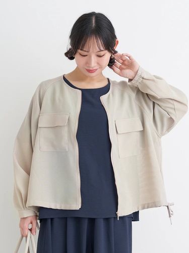 接触冷感】【ストレッチツイル】ノーカラーペプラムジャケット（大きい