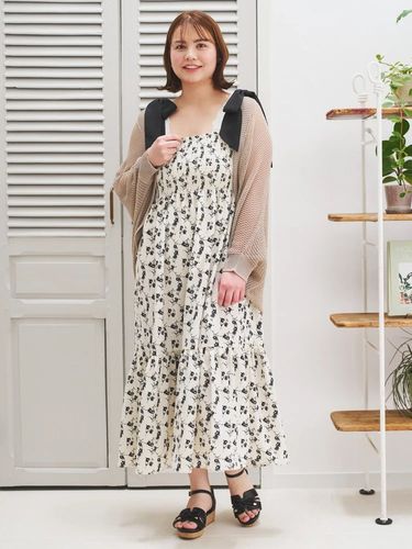 花柄ボウタイドッキングワンピース（大きいサイズ・ぽっちゃり女子向け
