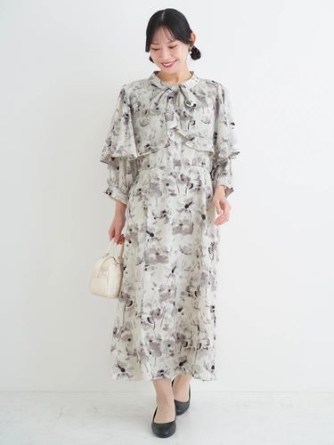 花柄ボウタイドッキングワンピース（大きいサイズ・ぽっちゃり女子向け