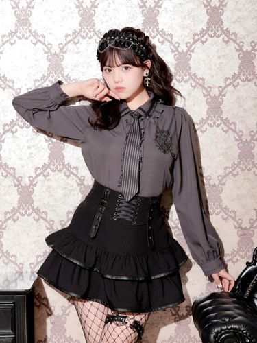 ネクタイ付きユニセックスシャツ（シャツ・ブラウス｜黒・オフホワイト