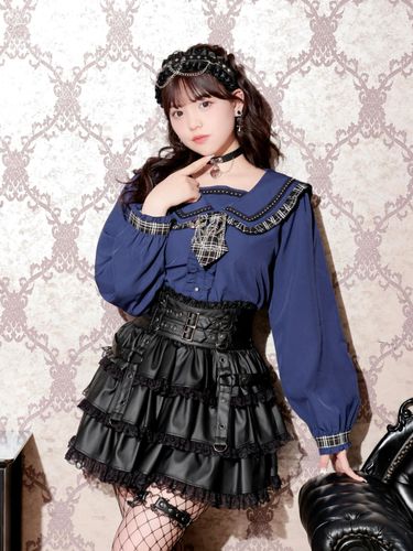完売♥️新作新品✨クラシックプリントカラーブラウス✨ NVY クラシックプリントカラーブラウス | リリーブラウン(LILY BROWN
