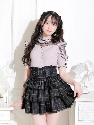 お嬢さんバックレースアップフレアスリーブカットソー（カットソー・T