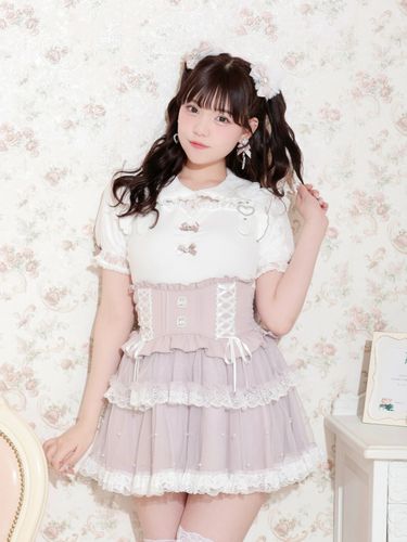 お嬢さんバックレースアップフレアスリーブカットソー（カットソー・T