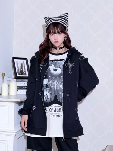 2WAYうさ耳ユニセックスZIP裏毛パーカー（パーカー｜黒・紫・オフ