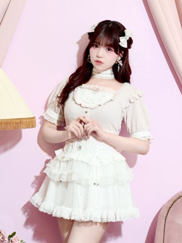お嬢さんバックレースアップフレアスリーブカットソー（カットソー・T