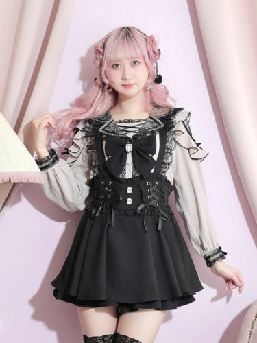ドーリーリボンダブルスピンドルスカパン（ミニスカート｜ピンク・黒
