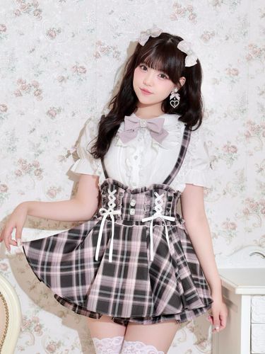 ドーリーリボンダブルスピンドルスカパン（ミニスカート｜ピンク・黒