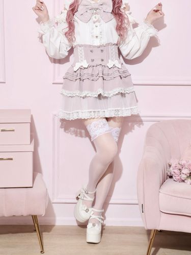 ドーリーリボンダブルスピンドルスカパン（ミニスカート｜ピンク・黒