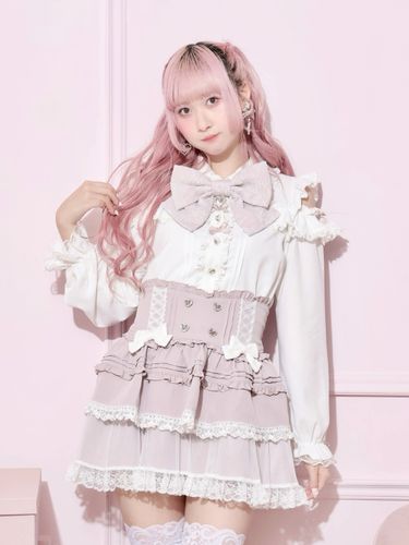 レースボウタイケープフリルセットアップ（セットアップ｜ピンク