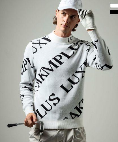 LUXEAKMPLUS(リュクスエイケイエムプラス)ゴルフ 総柄ロゴ半袖モック