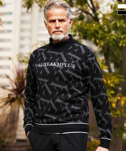 LUXEAKMPLUS(リュクスエイケイエムプラス)ゴルフ 総柄ロゴ半袖モック