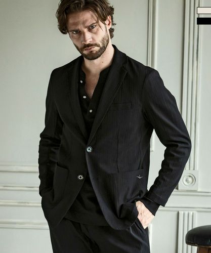 1 piu 1 uguale 3 黒ウールジャケット VII 1 piu uguale 3 コート ジャケット WRAP COAT メンズ : ZOZOTOWN