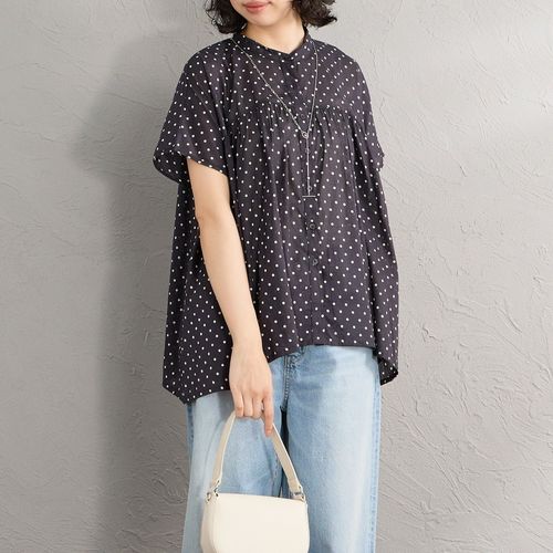 soil [ソイル] バンドカラー フレンチスリーブ ピンタックシャツ