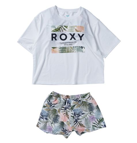 roxy キッズ　水着　ラッシュガード　ビキニ　3点セット　白　140 OUTLET】ROXY キッズ BRIGHT RIDE ラッシュガード＆ボードショーツ