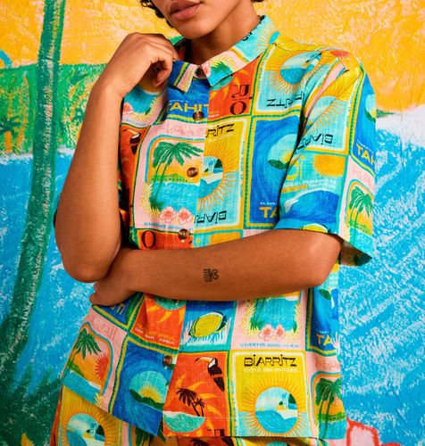 ジオメトリックショートスリーブトップス&レギンス　ピンク　XSサイズ OUTLET】Roxy PINK SUNSET ウィメンズ ショートスリーブトップス