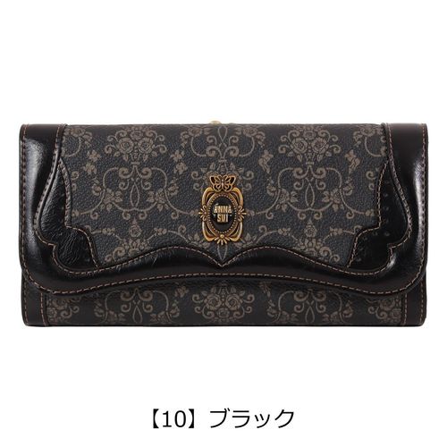 アナスイ　長財布　ダリア　蝶々　がま口　総柄エンボス　レザー　ブラック　未使用級 うま❣️【未使用品】ANNA SUI✴アナスイ ダリア 長財布 黒 未使用級】
