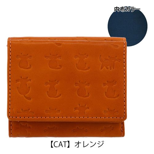 新品未使用 マンハッタナーズ 二つ折財布 猫　オレンジ マンハッタナーズ 財布 二つ折り 本革 猫 ねこ ネコ パース レディース